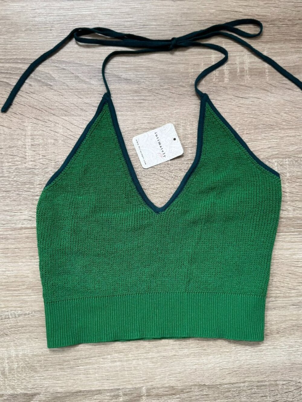 NWT Free People Knit Halter Top Green Contrast XS - Picture 4 of 12